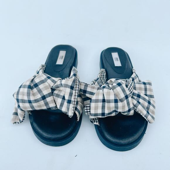 Miista London Valerie Plaid Tartan Bow Sandals Slides Flats Knot 38 Leather 7.5 - Picture 2 of 8
